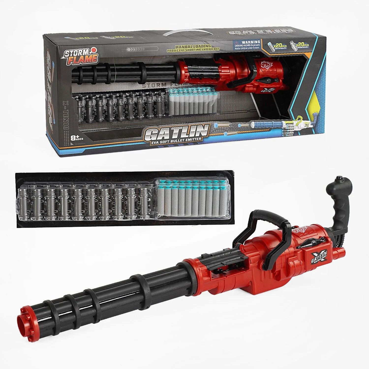KB1228 Storm Flame Mechanical Toy Blaster with 20 Foam Darts & Ammo Belt