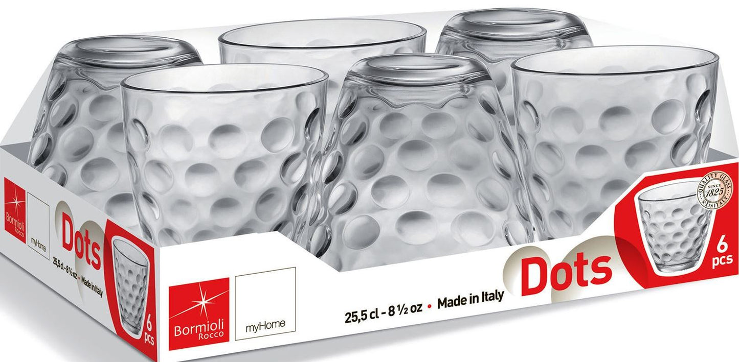 Bormioli Rocco Dots Lowball Glass Set, 6 x 255 mL