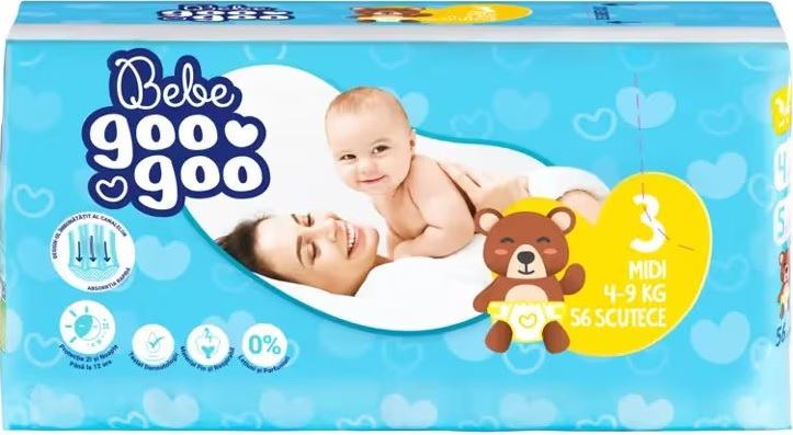 Bebe Goo Goo Size 3 Baby Diapers, 4-9 kg, 56 pcs