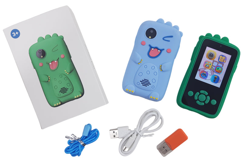 Kid Phone Dino Kids' Smartphone with Camera & Games, Blue/Green, 14 x 9 x 4 cm