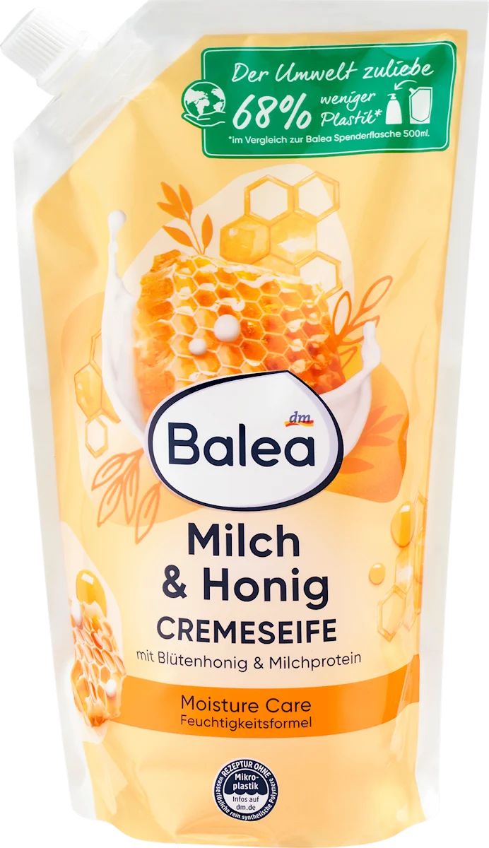 Balea Milk & Honey Refill Pouch Liquid Cream Soap, 500 mL