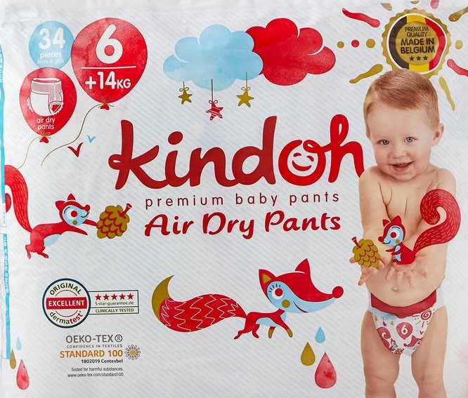 Kindoh Premium Size 6 Baby Pull-Up Diaper Pants, 14+ kg, 34 pcs