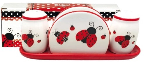 Ladybug 6912-17 Spice Set with Napkin Holder on Ceramic Stand