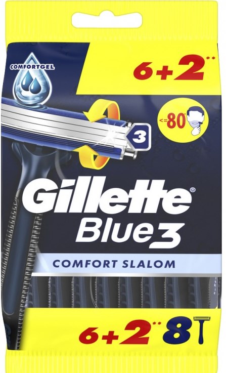 Gillette Blue3 Comfort Slalom Men's Disposable Razors, 6+2 pcs