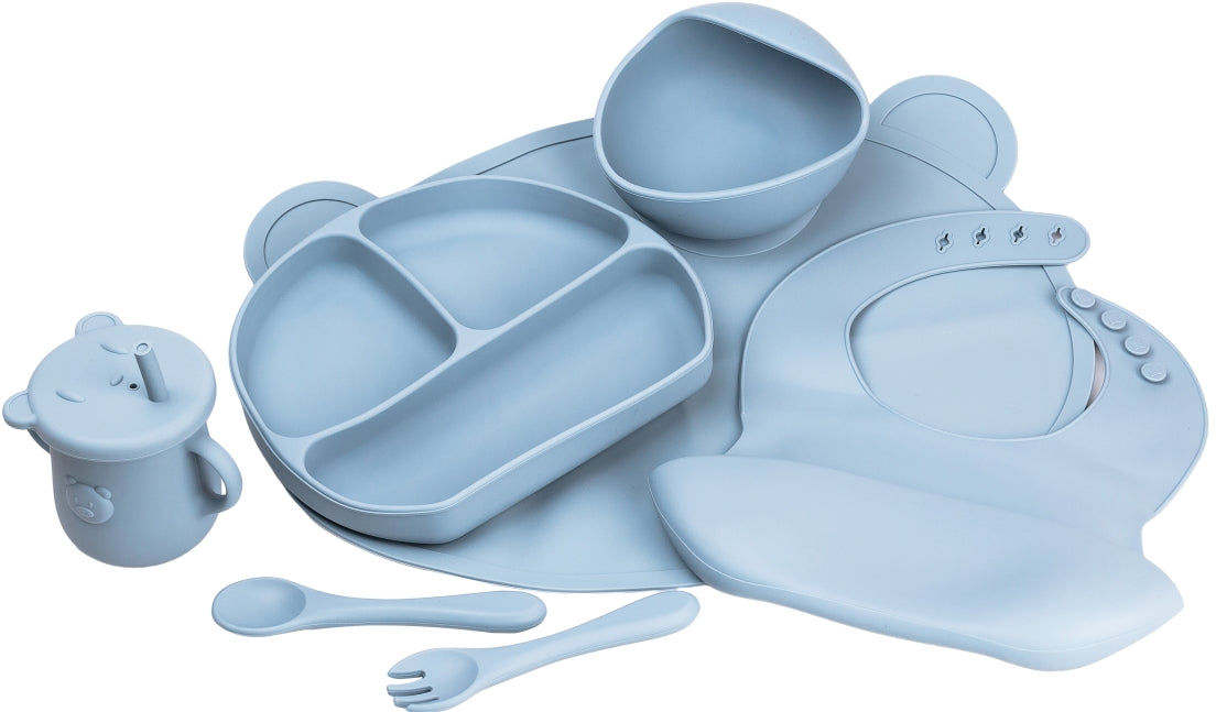Dark Blue Bear Kids' Silicone Tableware Set, 7 pcs