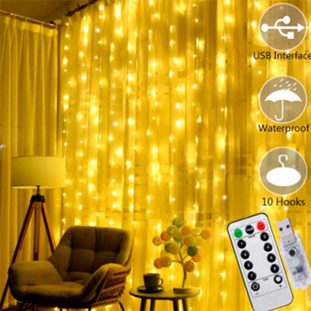 ZABI-12 G USB Dew Drops Wire Curtain Lights with Remote, Gold Light, 3 x 2 m