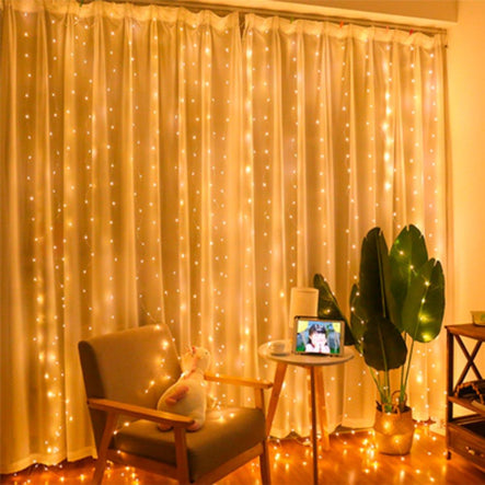 ZABI-12 G USB Dew Drops Wire Curtain Lights with Remote, Gold Light, 3 x 2 m - Image 2