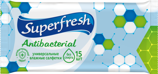 Superfresh Antibacterial Wet Wipes, 15 pcs
