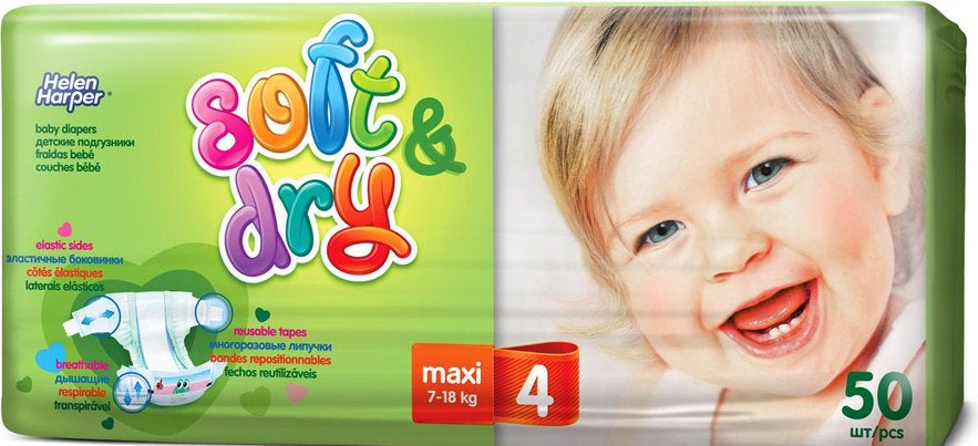 Helen Harper Soft & Dry Maxi 4 Baby Diapers, 50 pcs, 7-18 kg