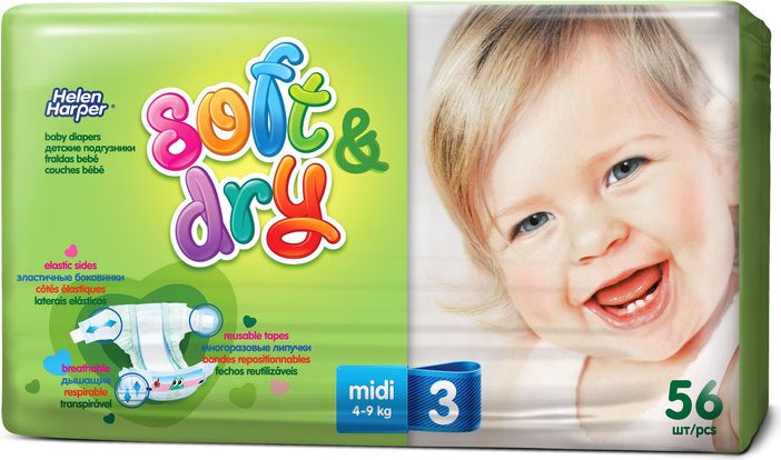 Helen Harper Soft & Dry Midi 3 Baby Diapers, 56 pcs, 4-9 kg