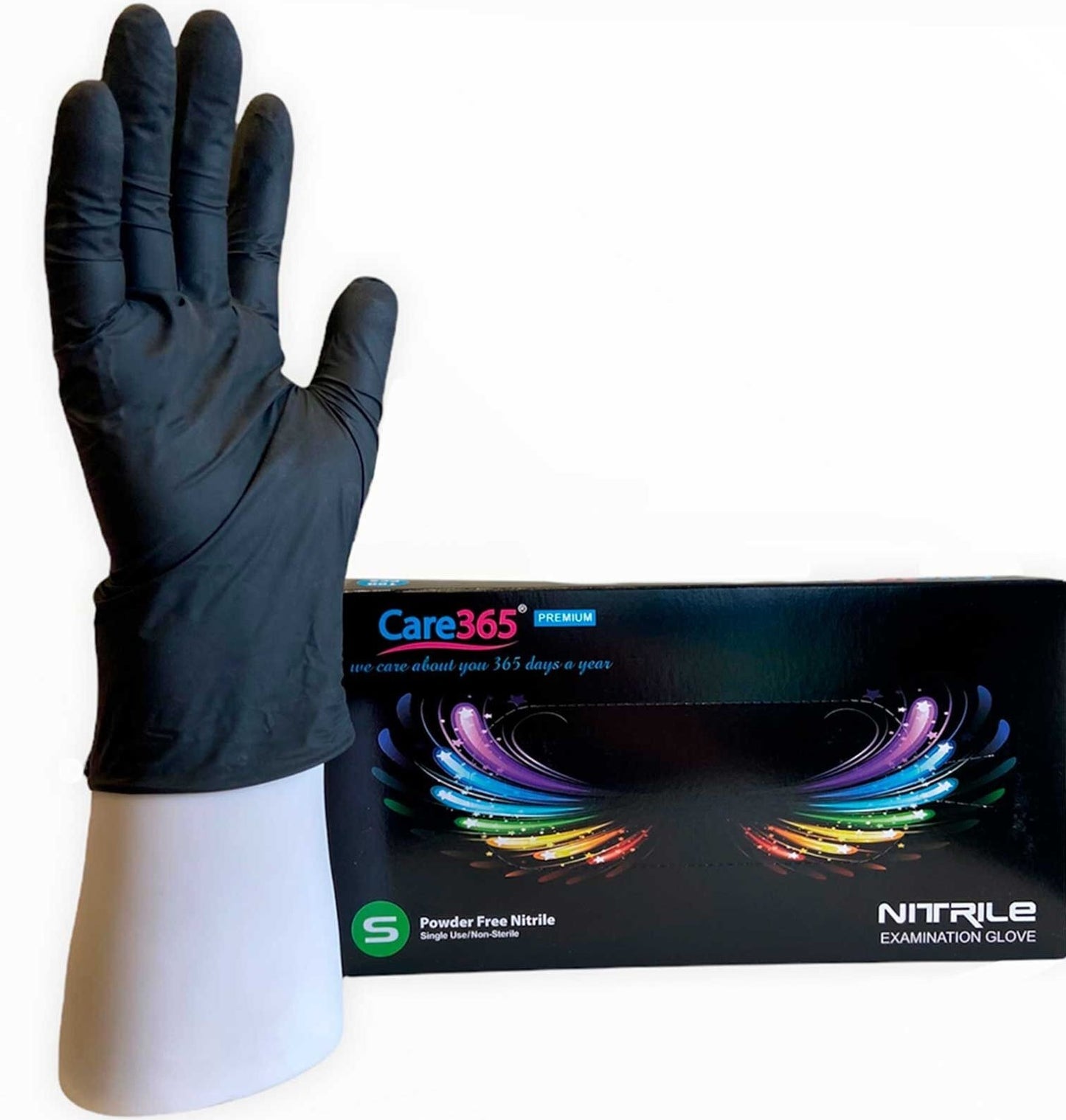 Care 365 Premium Black Nitrile Gloves, Size S, 100 pcs