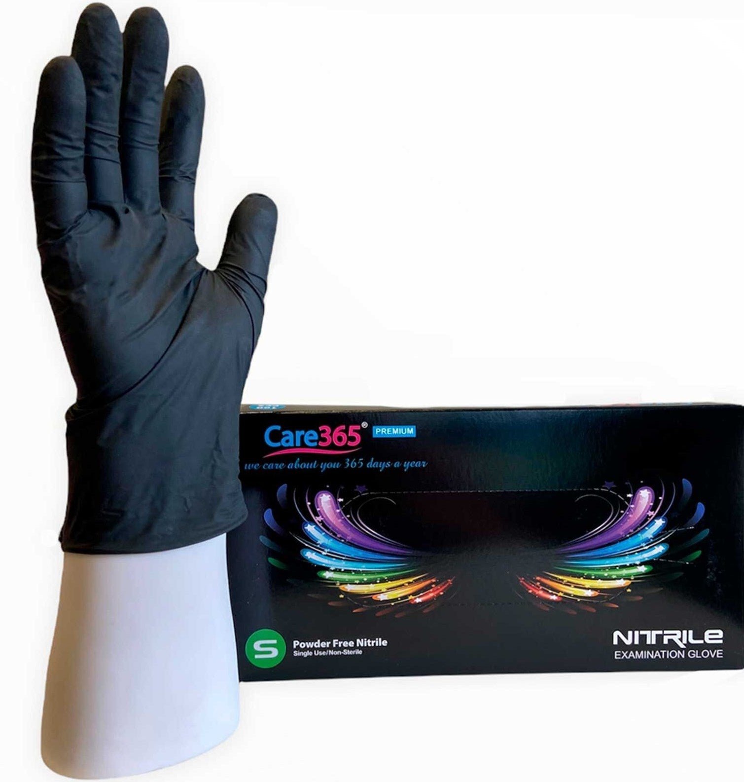 Care 365 Premium Black Nitrile Gloves, Size S, 100 pcs