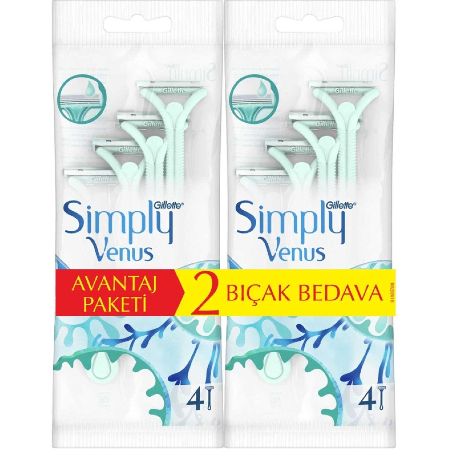 Gillette Simply Venus Women's Disposable Razors, 2 Blades, 4 + 4 pcs