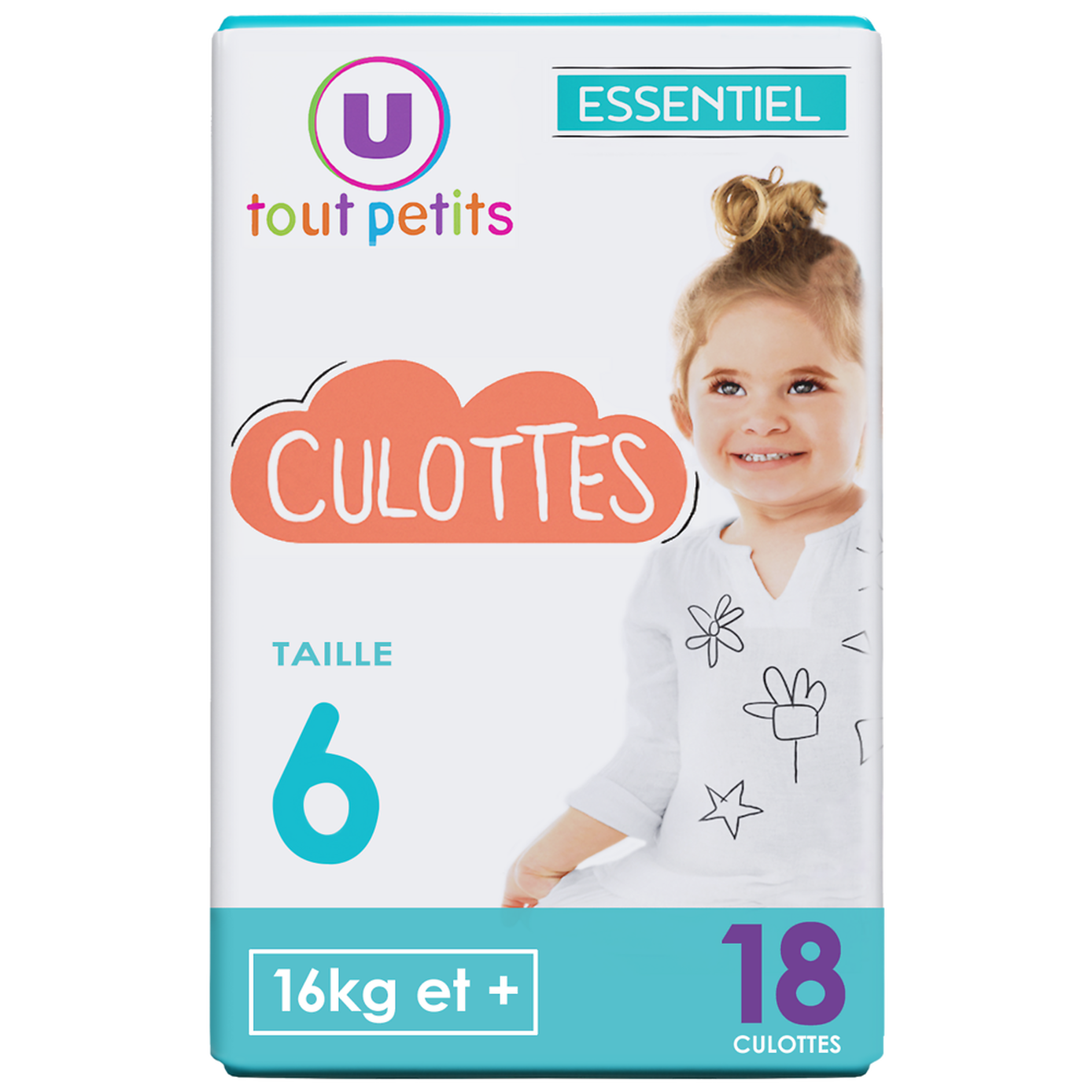 U Tout Petits Essentiel Size 6 Baby Pull-Up Diaper Pants, 16 kg, 18 pcs