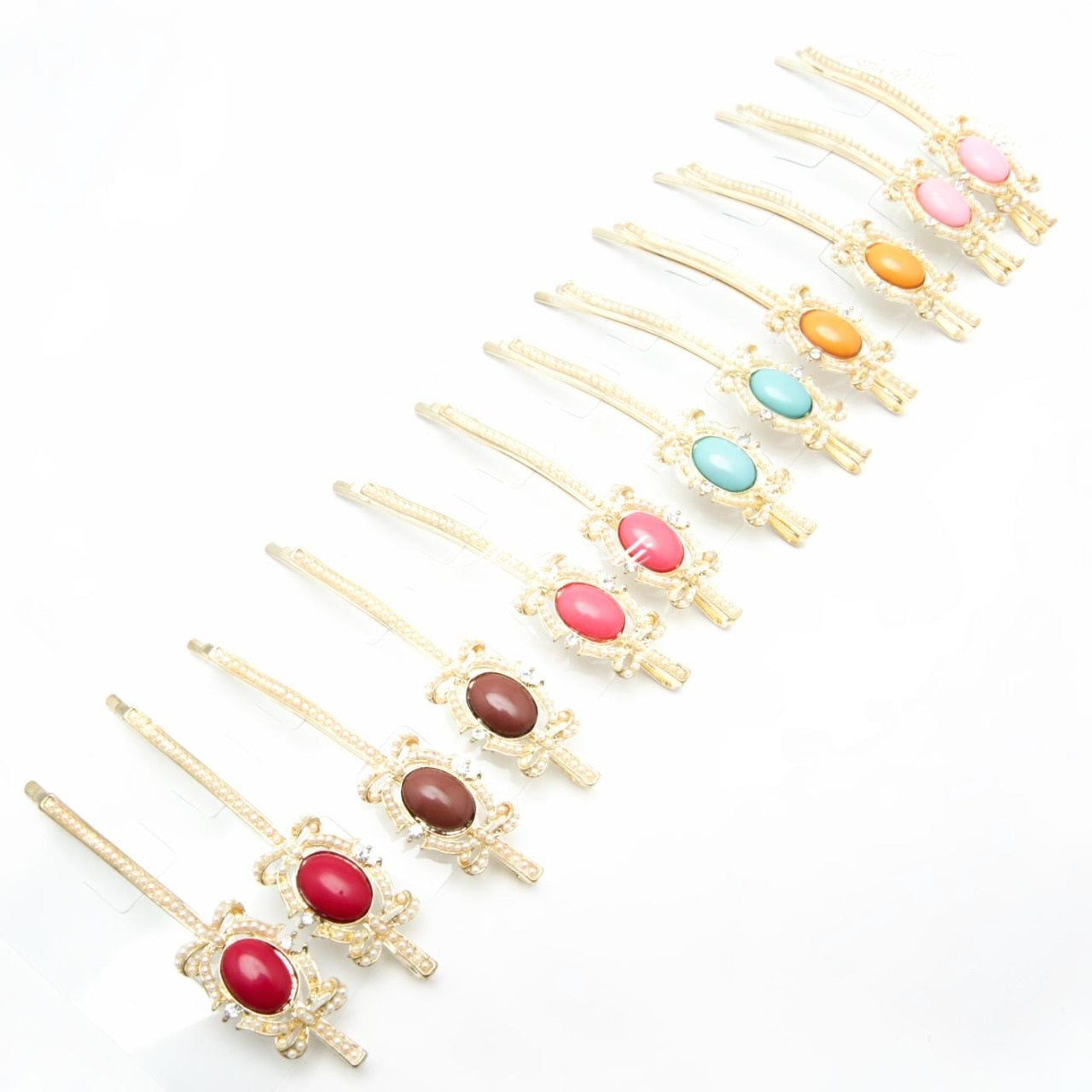 Bobby Pin with Colored Stone 4-6339, 8.5 x 1.7 cm (Price per 1 pc)