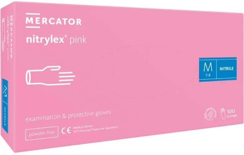 Mercator Pink Nitrile Medical Gloves, Size M, 100 pcs