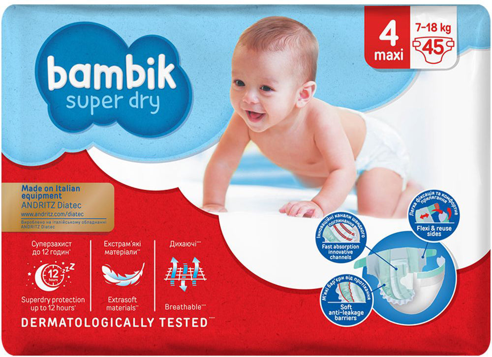 Bambik Jumbo 4 Maxi Baby Diapers, 45 pcs, 7-18 kg