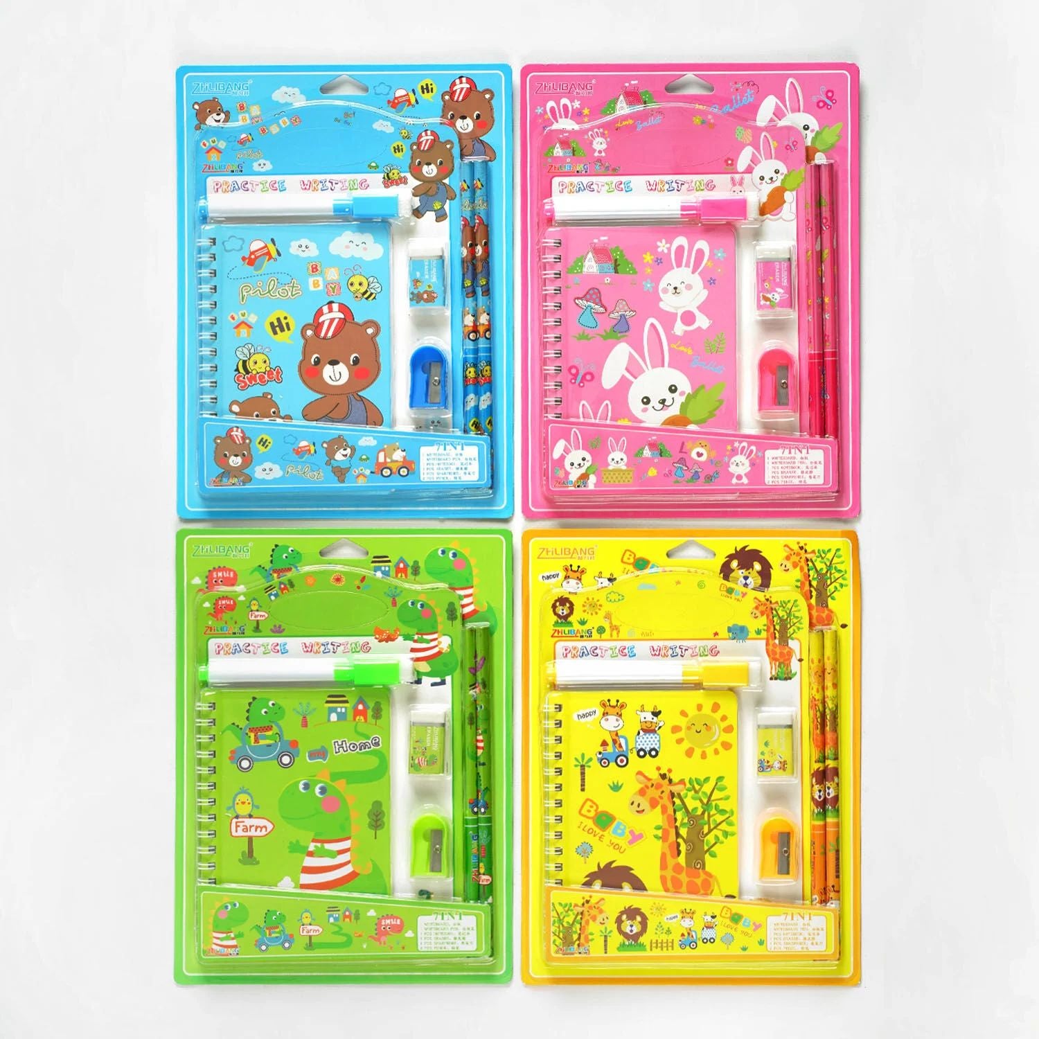 Zhubang C 60748 7-in-1 Stationery Set with Write-and-Erase Board & Marker, Notebook, Pencils, Sharpener & Eraser