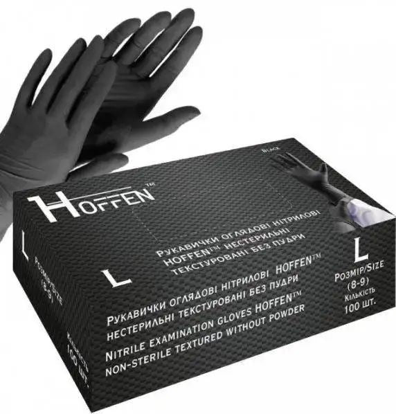 Hoffen Black L Nitrile Gloves, 100 pcs