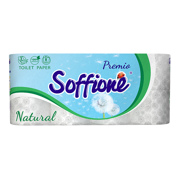 Soffione Natural 3-Ply Toilet Paper, 8 Rolls