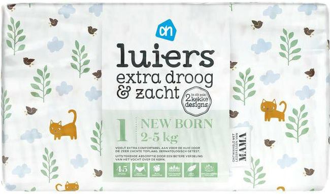 Albert Heijn Newborn Baby Diapers Size 1, 2-5 kg, 45 pcs