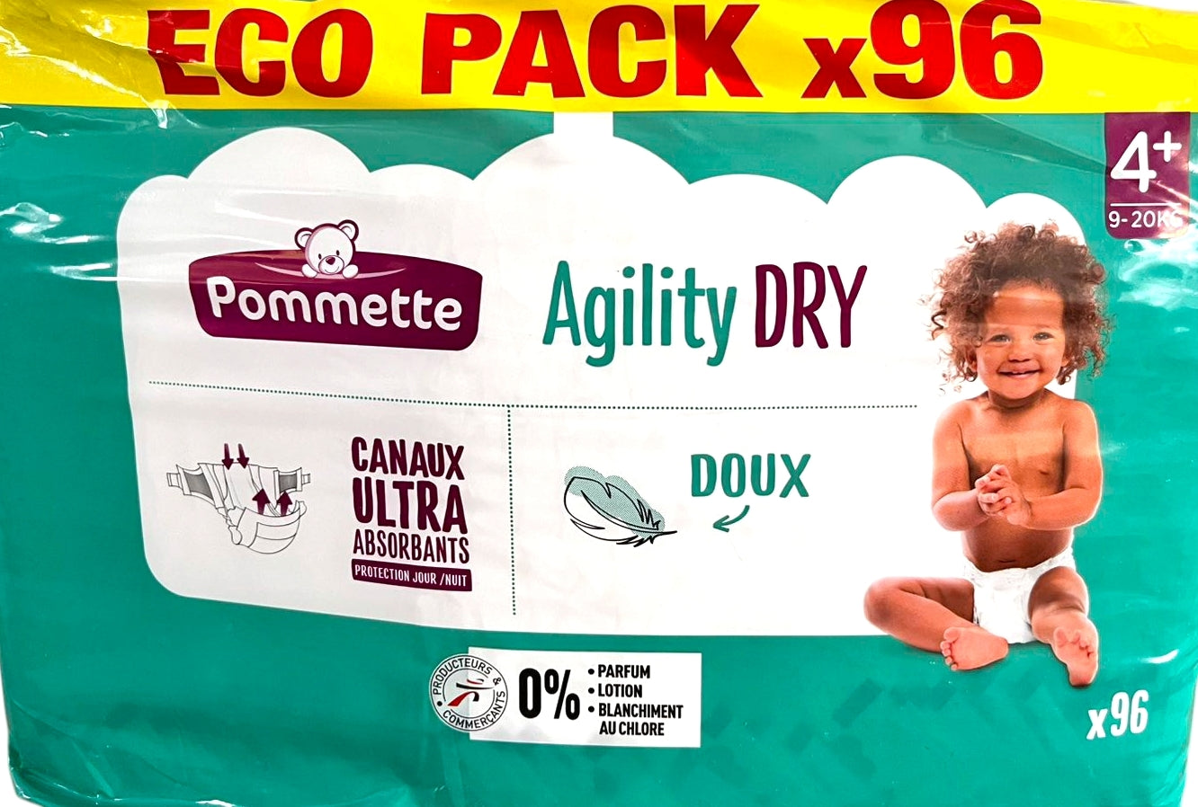 Pommette Agility Dry Baby Diapers Size 4+, 9-20 kg, 96 pcs