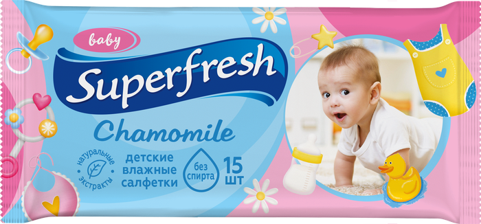 Superfresh Baby Chamomile Wet Wipes, 15 pcs
