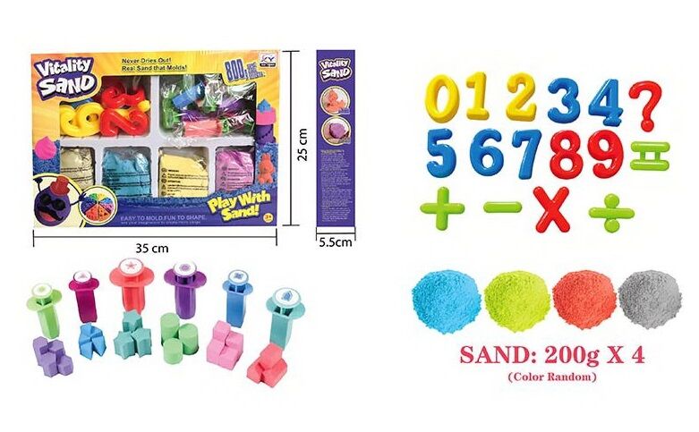 Vitality Sand 1902 A/C/E Kinetic Sand Set with 4 Colors, 16 Molds & 6 Extruders, Assorted, 800 g
