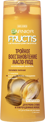 Garnier Fructis Triple Repair Oil-Care Shampoo for Dry and Damaged Hair, 400 mL