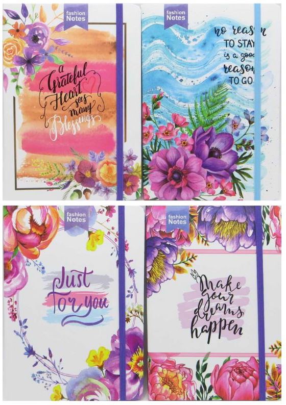 1814-10 Flowers & Lettering A5 Elastic-Band Notebook, 80 Sheets