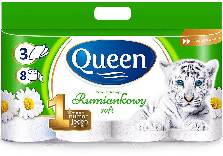 Queen Chamomile 3-Ply Toilet Paper, 8 Rolls