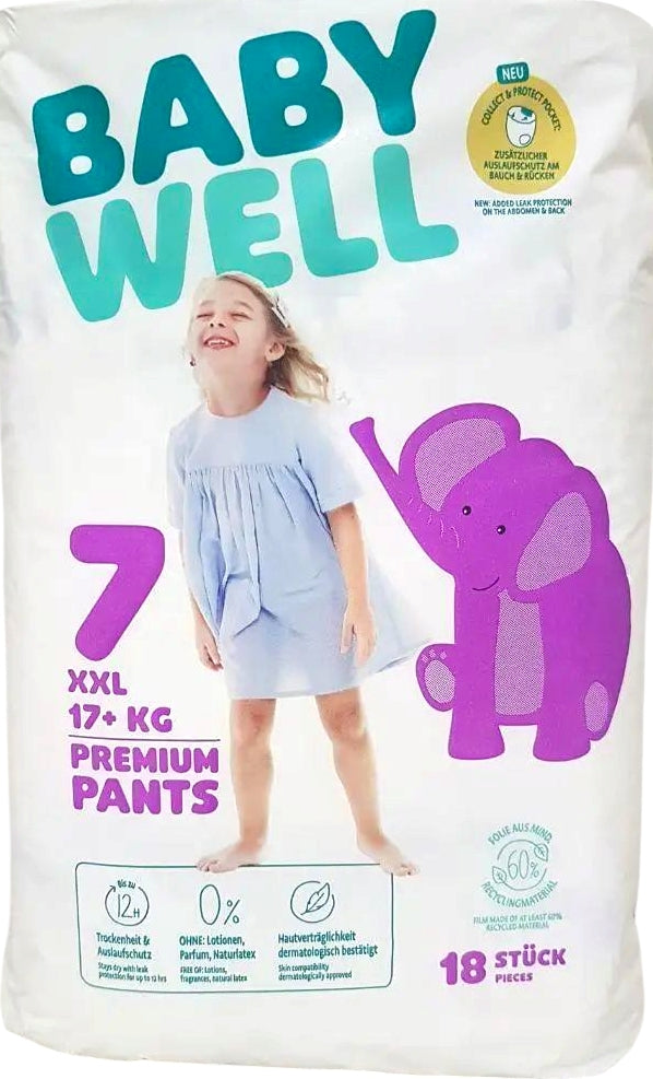 Babywell Size 7 Baby Pull-Up Diaper Pants, 17+ kg, 18 pcs