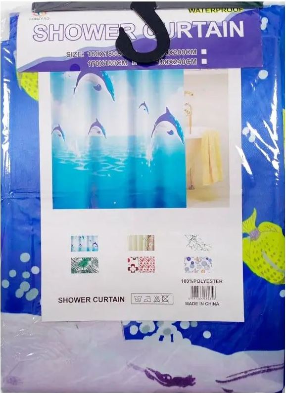 Hongy Ao Satin Shower Curtain with Rings, 170 x 180 cm, Assorted Designs