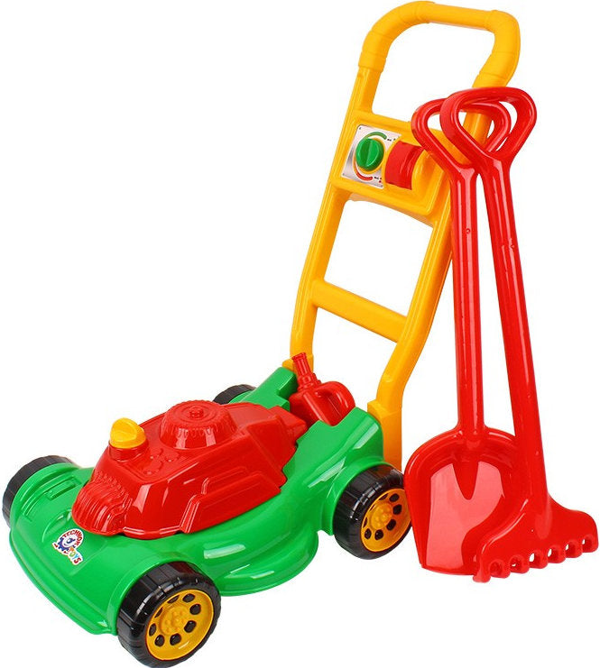 TechnoK 9574 Push-Along Lawn Mower with Shovel and Rake