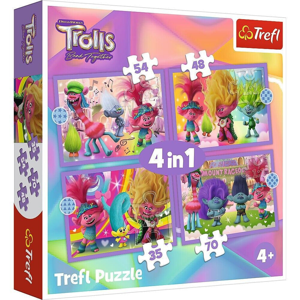 Trefl 34622 Colorful Trolls Adventure 4-in-1 Puzzle