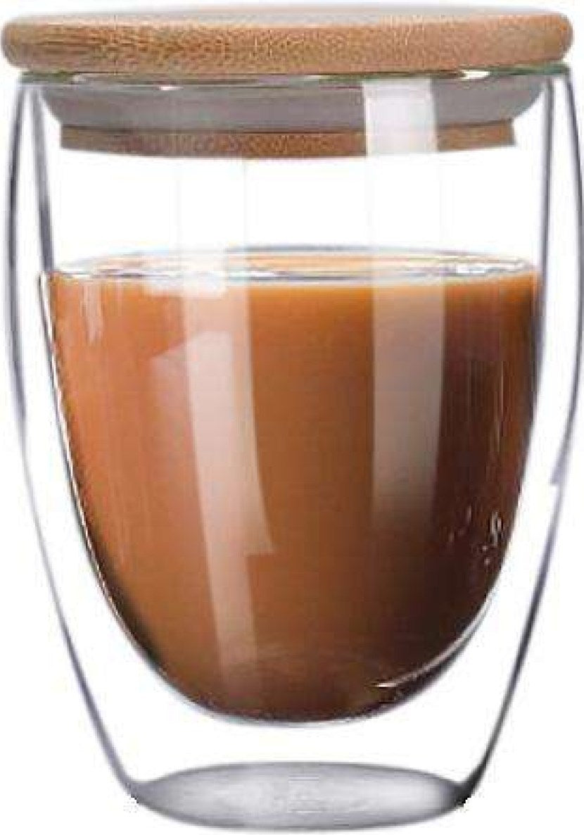 S&T Straniere 201-26 Double-Wall Glass with Bamboo Lid, 350 mL