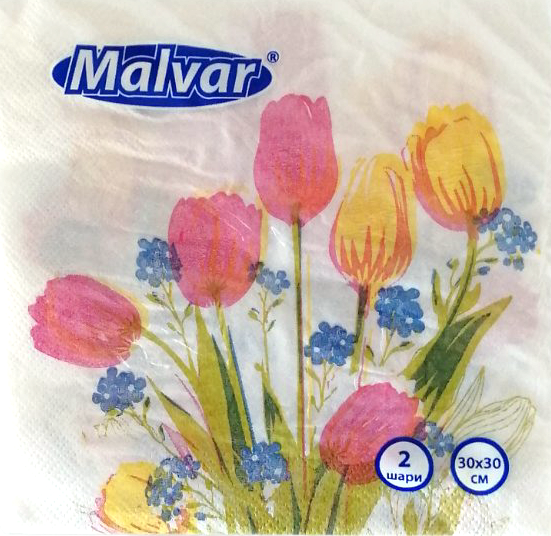 Malvar Tulips 2-Ply Napkins, 30 x 30 cm, 20 pcs