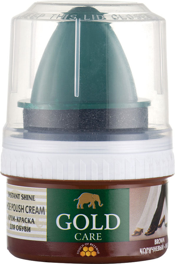 GoldCare Brown Shoe Shine Cream with Sponge, 50 mL
