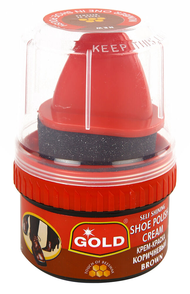 GoldCare Brown Shoe Shine Cream with Sponge, 50 mL - Image 2
