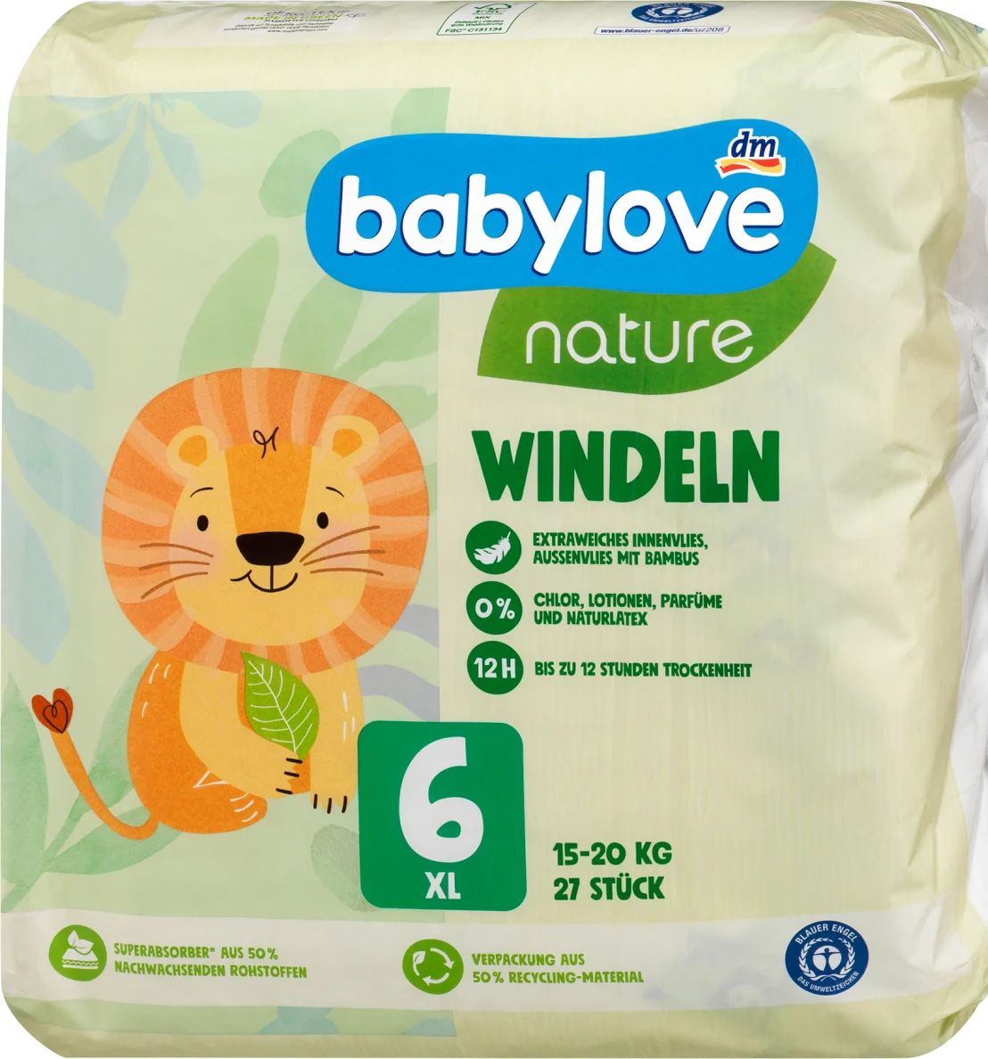 Babylove Nature 6 Baby Diapers, 27 pcs, 15-20 kg