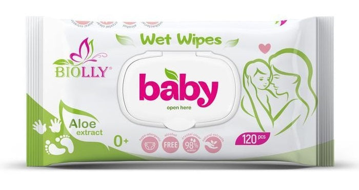 Biolly Aloe Baby Wet Wipes with Lid, 120 pcs