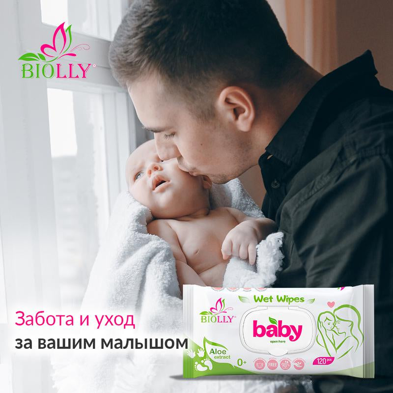 Biolly Aloe Baby Wet Wipes with Lid, 120 pcs - Image 3