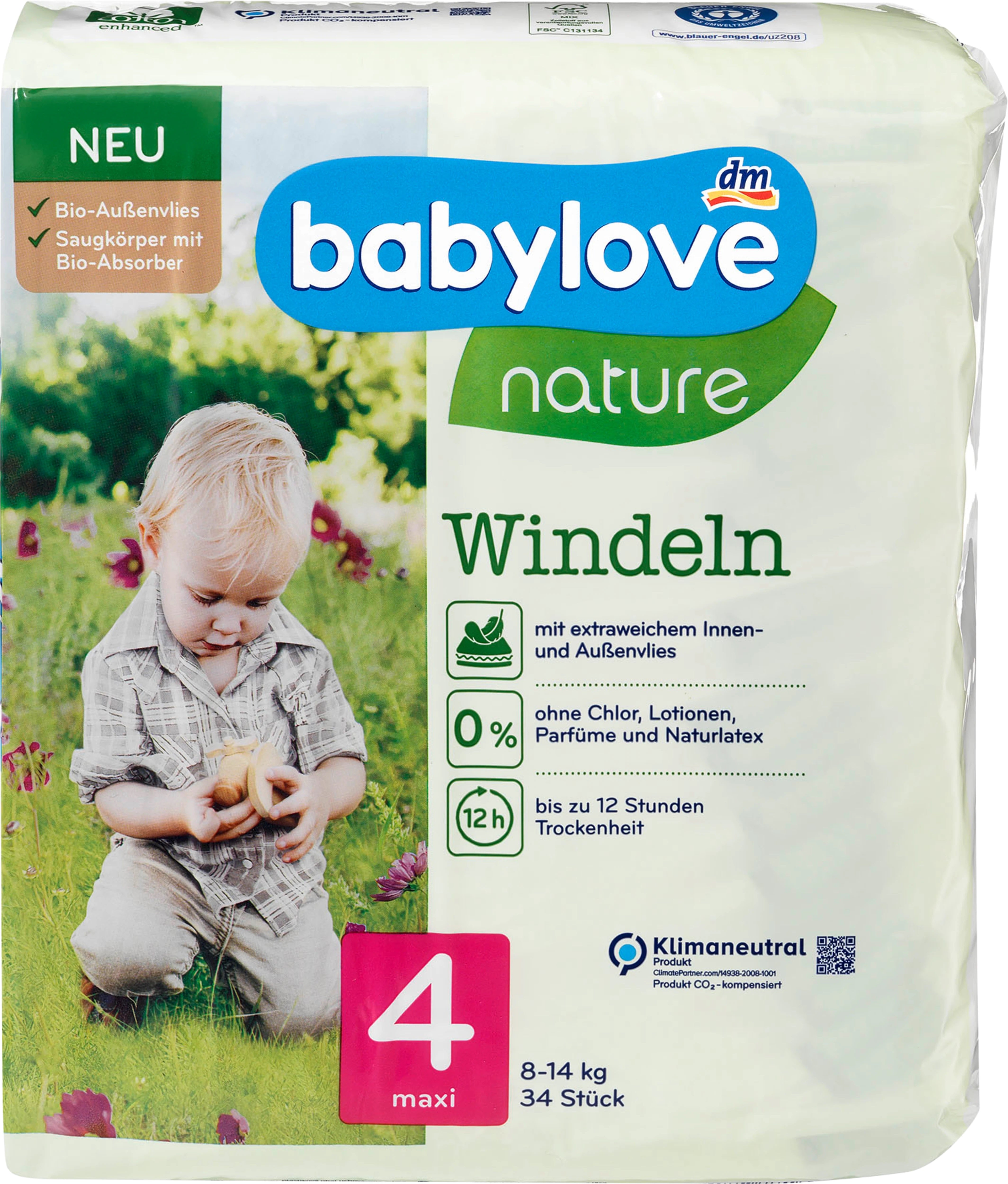 Babylove Nature 4 Baby Diapers, 34 pcs, 8-14 kg