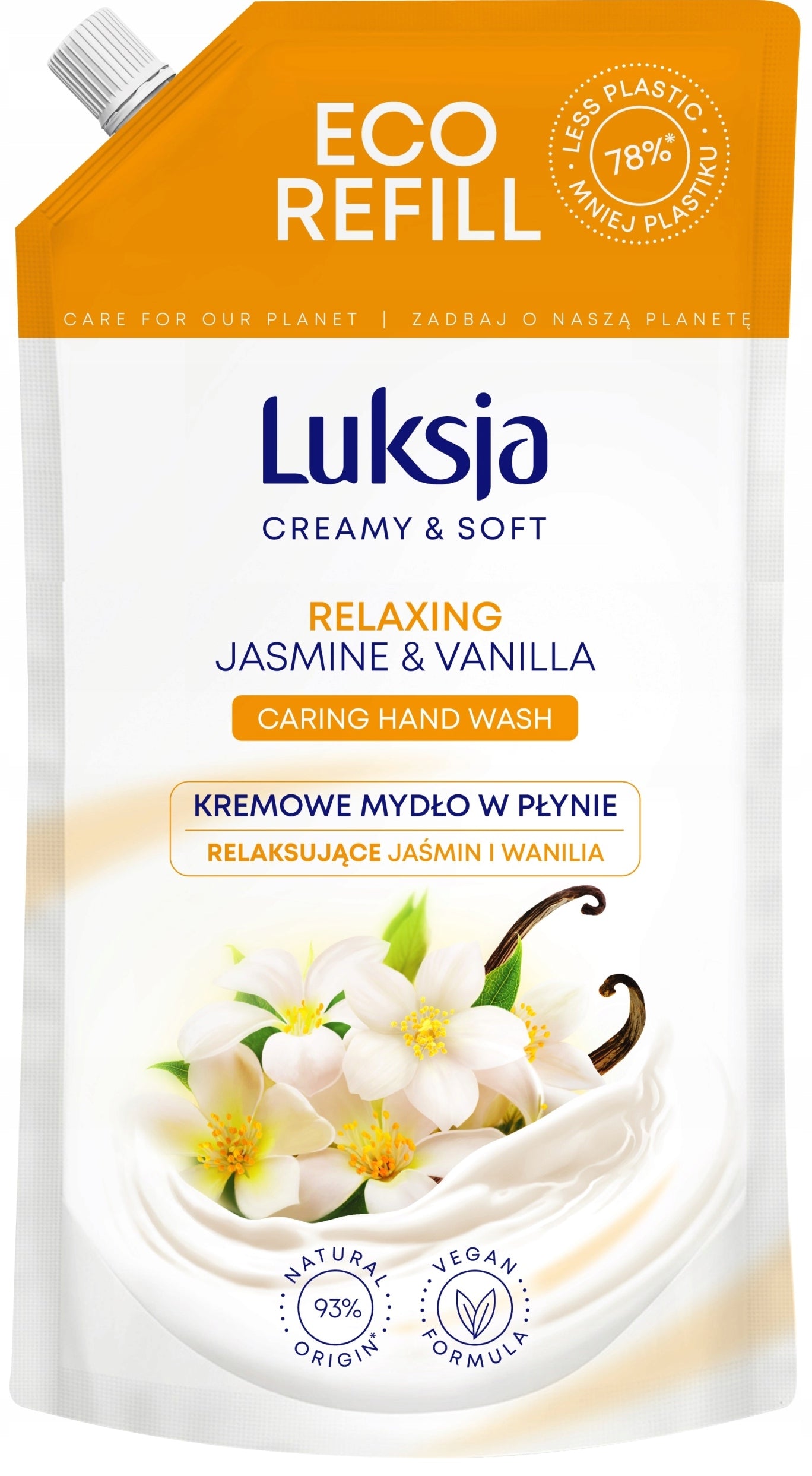 Luksja Jasmine & Vanilla Cream Liquid Hand Soap Refill Pouch, 900 mL