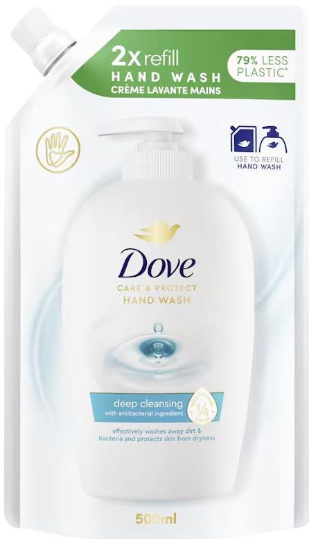 Dove Care & Protect Liquid Cream Soap Refill Pouch, 500 mL