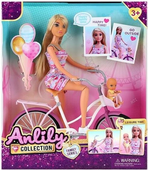 Anlily 616266 Doll on Bicycle with Baby Doll