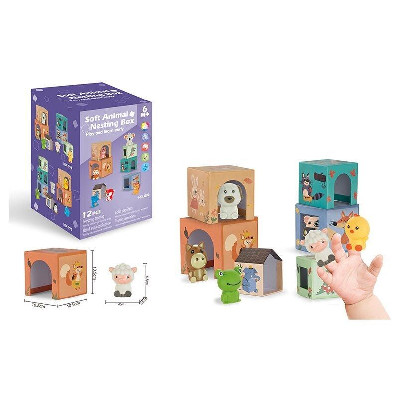 1194 Soft Animal Educational Game with 6 Animals, 6 Blocks & Finger Puppet Theater