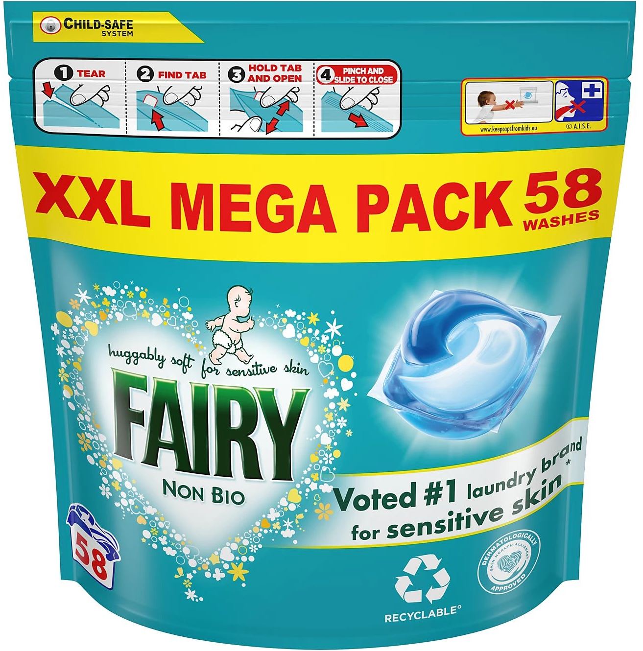 Fairy Non-Bio Sensitive Baby Laundry Detergent Pods, 58 pcs (Price per 1 pc)