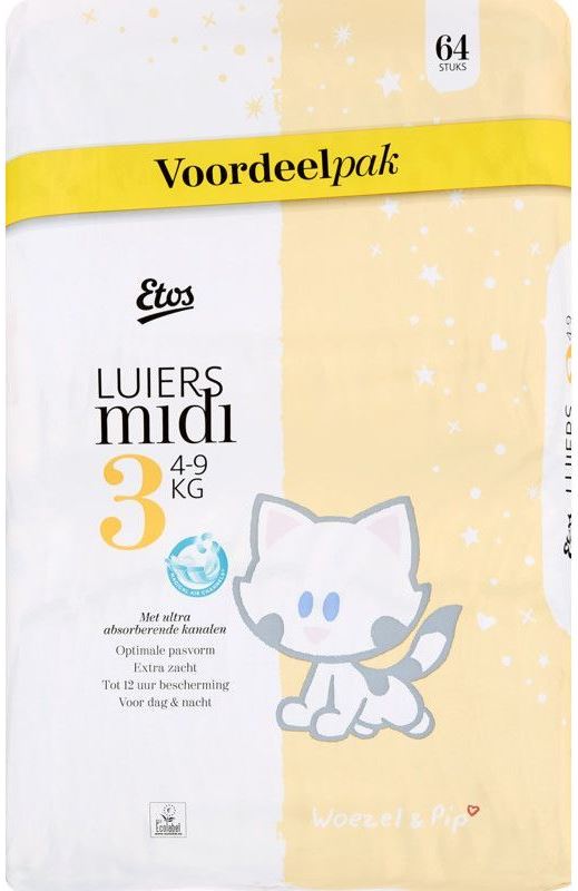 Etos Midi Baby Diapers, Size 3, 64 pcs, 4-9 kg