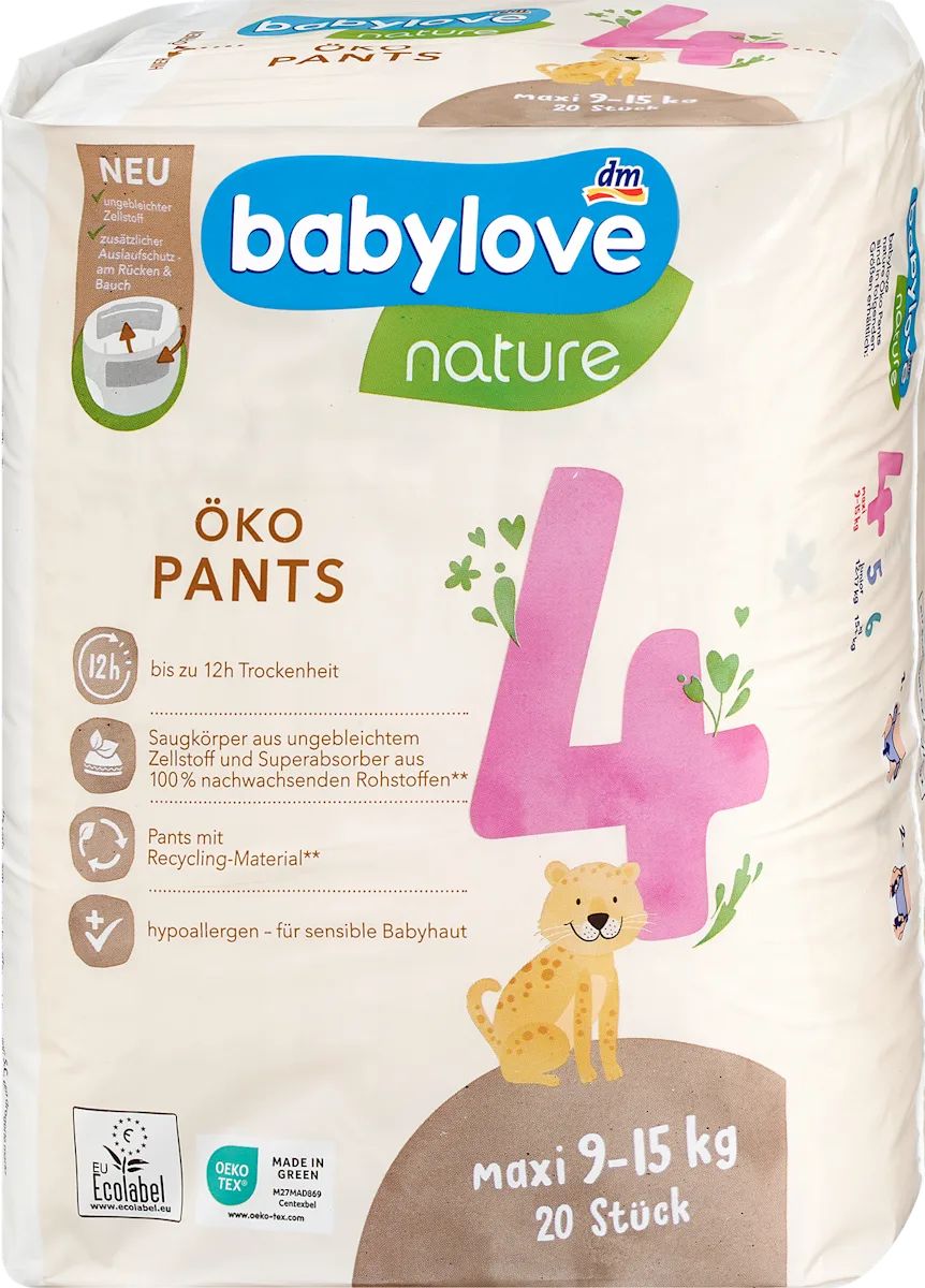 Babylove Nature Size 4 Baby Pull-Up Diaper Pants, 9-15 kg, 20 pcs